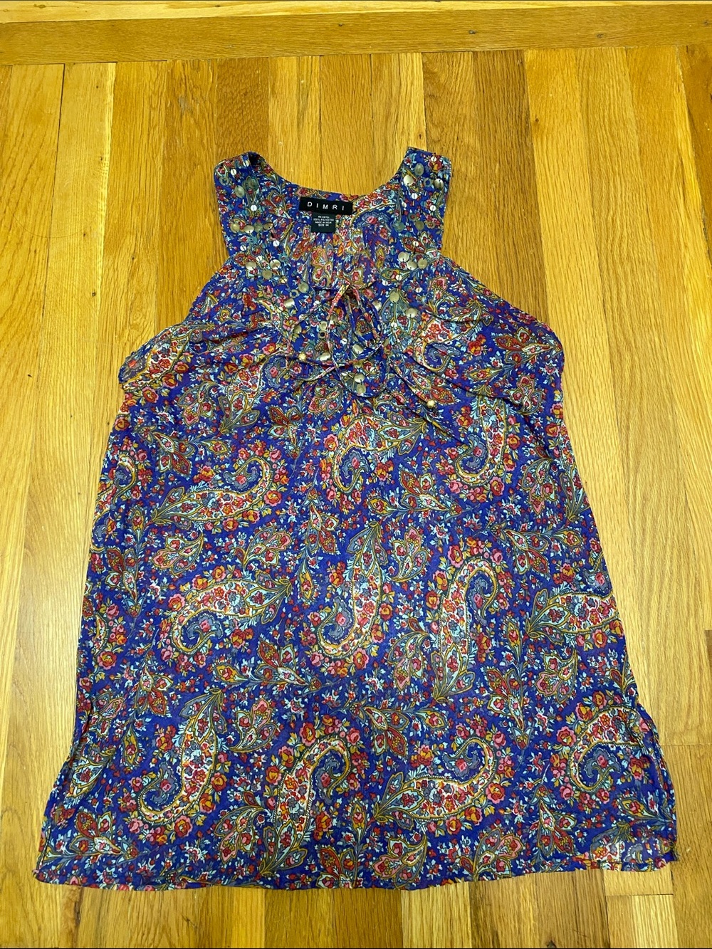 DIMRI Y2K Boho Paisley Sequin Embellished Sleeveless Tunic Blouse M